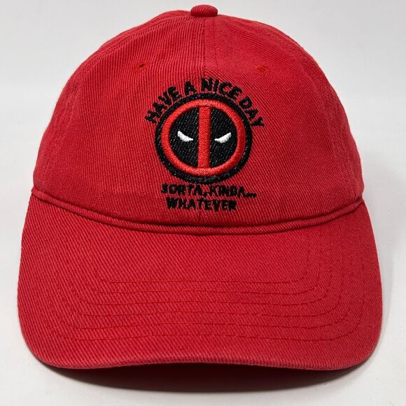 Deadpool Have A Nice Day Sorta Kinda Dad Hat Baseball Marvel Strapback Red - Picture 10 of 10